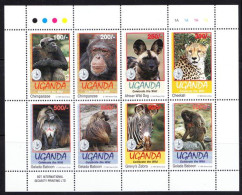 Uganda 1994 MNH SS, Wild Animals, Chimpanzee, Baboon, Cheetah, Dog, Zebra - Scimpanzé