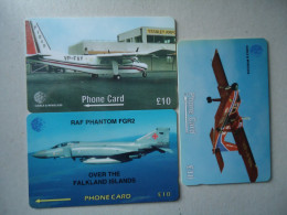 FALKLAND ISLANDS USED PHONECARDS    3  AIRPLANES  RAF - Flugzeuge