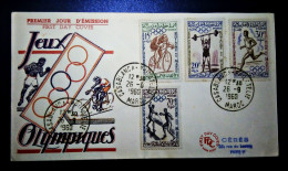 MOROCCO  MAROC TIMBRES  ENVELOPPE  FDC COVER  PREMIER JOUR JEUX OLYMPIQUES 1960 CASABLANCA CERES - Maroc (1956-...)