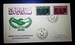 MOROCCO  MAROC TIMBRES  ENVELOPPE  FDC COVER  PREMIER JOUR ANNEE DE LA COOPERATION NTERNATIONALE CASABLANCA 1965 DANDINE - Maroc (1956-...)