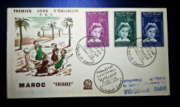 MOROCCO  MAROC TIMBRES  ENVELOPPE  FDC COVER  PREMIER JOUR ENFANCE 1959 S.AR LALLA AMINA EMPIRE PHILATELIQUE CASABLANCA - Maroc (1956-...)