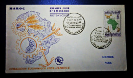 MOROCCO  MAROC TIMBRES  ENVELOPPE  FDC COVER  PREMIER JOUR COMMISSION ECONOMIQUE POUR L' AFRIQUE TANGER 1960 CERES PARIS - Maroc (1956-...)