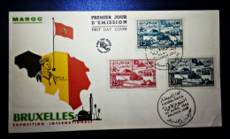 MOROCCO  MAROC TIMBRES  ENVELOPPE  FDC COVER  PREMIER JOUR BRUXELLES EXPOSITION INTERNATIONALE 1958 CASABLANCA - Maroc (1956-...)