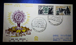 MOROCCO  MAROC TIMBRES  ENVELOPPE  FDC COVER  PREMIER JOUR AIDE AUX REFUGIES 1960 CASABLANCA EMPIRE PHILATELIQUE - Maroc (1956-...)