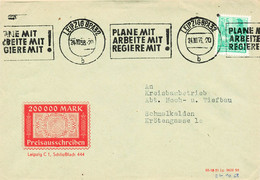 DDR Brief , Propaganda, 200000 Mark Preisausschreiben, Leipzig 1958, Plane Mit, Arbeite Mit, Regiere Mit - Cartas & Documentos