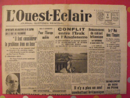 "l'Ouest Eclair" N° 16224 Du 3 Mai 1941. Rennes Angers Laval Guerre Maréchal Irak Scapini Europe Unifiée - Oorlog 1939-45