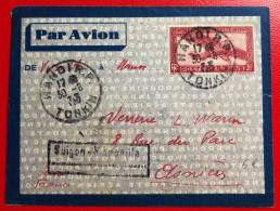 Indochine, Entier-Avion TAD HANOI R.P., Tonkin 30.8.1935, Pour La France - (A417) - Cartas & Documentos