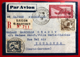 Indochine, Entier-Avion TAD SAIGON MESSAGERIES MARITIMES, Cochinchine, 2.2.1939, Pour La France - (A430) - Brieven En Documenten