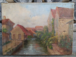 Tableau Paysage Lavoir Gyé Sur Seine (Aube) Signé Henri Rouillaut Ou Rouillart - Huiles