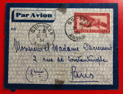 Indochine, Entier-Avion TAD QUI-NHON, Annam, 30.3.1934, Pour La France - (A526) - Cartas & Documentos