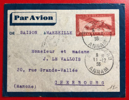 Indochine, Entier-Avion TAD SONG-CAU, Annam, 11.12.1935, Pour La France - (A533) - Briefe U. Dokumente