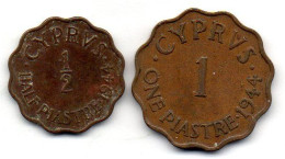 CYPRUS, Set Of Two Coins 1/2, 1 Piastre, Bronze, Year 1944, KM # 22a, 23a - Chypre