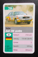 Trading Cards - ( 6 X 9,2 Cm ) 1995 - Voiture De Rallye - Audi 200 Quattro - Allemagne - N°7A - Moteurs