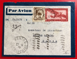 Indochine, Entier-Avion TAD BENTRE, Cochinchine, 27.5.1939, Pour La France - (A580) - Briefe U. Dokumente