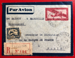 Indochine, Entier-Avion TAD TRAVINH, Cochinchine, 3.4.1935, Pour La France - (A678) - Brieven En Documenten