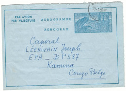 AEROGRAMME  ROEULX  27-1-1958 Naar Caporal Militaire Basis Kamina - Luchtpostbladen