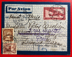 Indochine, Entier-Avion TAD HANOI R.P., Tonkin, 27.12.1933, Pour La France - (A686) - Lettres & Documents