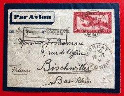 Indochine, Entier-Avion TAD MONCAY, Tonkin, 19.12.1934, Pour La France - (A721) - Brieven En Documenten