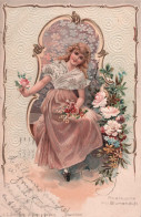 Faintaisie - Jeune Femme Au Milieu De Fleurs - Carte En Relief - Carte Postale Ancienne - Women