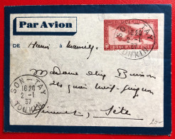 Indochine, Entier-Avion TAD SON-TAY, Tonkin, 2.1.1937, Pour La France - (A736) - Cartas & Documentos