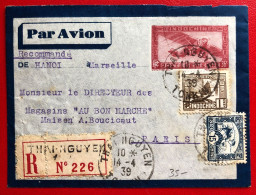 Indochine, Entier-Avion TAD THAN-NGUYEN, Tonkin, 14.4.1939, Pour La France - (A739) - Briefe U. Dokumente