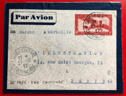 Indochine, Entier-Avion TAD SAIGON CENTRAL, Cochinchine, 27.10.1937, Pour La France - (A784) - Brieven En Documenten