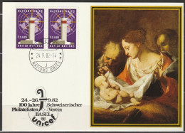 UNO Genf 1982 UNICEF Kunstkarte Sonderstempel 100 Jahre Philatelisten-Verein Basel MiNr.1  ( D 7000) - Briefe U. Dokumente