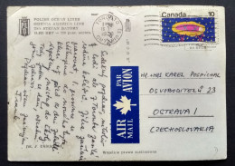 00146*CANADA TO CZECHOSLOVAKIA*AIR MAIL POSTCARD*GDYNIA AMERICA LINE*Ts/s STEFAN BATORY*1970 - Poste Aérienne