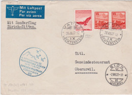 4 Internationales Flugmeeting Zürich 23 VII Au VIII 1937 Sonder Postflug Zürich Sion CAD Vaduz 28 VII 37 Liechtenstein - Poste Aérienne