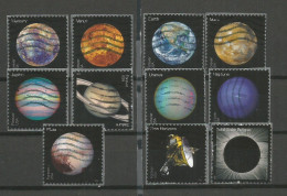 USA Planets Of Solar System + Pluto + Solar Eclipse + New Horizons - Cpl 11v Set Used Off-Paper - Etats-Unis