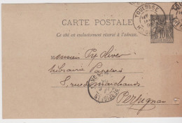 Entier 10c Sage Noir Sur Vert Storch G8 Repiquage Manufacture B Sirven Toulouse CAD Toulouse 5 JANV 1895 - Overprinter Postcards (before 1995)