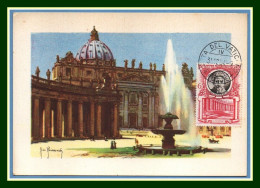 Carte Maximum Vatican Yv. N° 185 Pape 1954 Fontaine - Cartoline Maximum