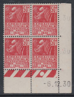 France N° 272 X Expo. Colo. : 50 C En Bloc De 4 Coin Daté Du 6 . 12 . 30. 1  Point Blanc , Trace De Charnière Sinon, TB - ....-1929