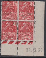 France N° 272 XX Expo. Colo. : 50 C En Bloc De 4 Coin Daté Du 24 . 12 . 30.  2  Points Blancs , Sans Char., TB - ....-1929