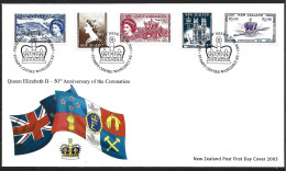 New Zealand 2003. Scott #1869-73 (FDC) 50th Anniv. Of The Coronation Of Queen Elizabeth II  (Complete Set) - FDC