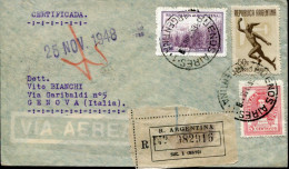 76324 Argentina, Circuled Registered Cover 1948 To Italy - Lettres & Documents