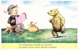 ENFANT - Portrait - Enfant Et Ours - Accordéon - Illustration - Humour - Carte Postale Ancienne - Ritratti