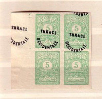 1920 BULGARIA   CREECE THRACE OCCIDENTALE ERROR - Imperforated  Block Of Four 2 Stamp Missing Surcharge - Varietà & Curiosità