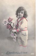 ENFANT - Portrait - Enfant - Fille Aux Longs Cheveux - Fleurs - Carte Postale Ancienne - Ritratti