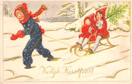 ENFANT - Illustration - Enfants Jouent à La Luge - Carte Postale Ancienne - Portretten