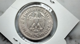 5 Mark Reichmark Hindenburg 1935 G Allemagne En Argent Empire Allemand - 5 Reichsmark