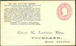 U.S.A.(1864) Farmland. Postal Stationery Envelope With Corner Advertisement For Farm Land Near Philadelphia. - ...-1900