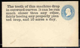 U.S.A.(1874) Hoe. Interesting Postal Stationery Envelope With Advertisement For Some Type Of Mechanical Hoe. - ...-1900