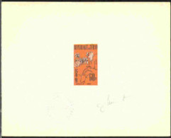CHAD(1962) Oryx. Die Proof In Reddish-orange Signed By The Artist MIERMONT. 1st Anniversary Of Independence. Scott 80 - Tchad (1960-...)