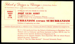 U.S.A.(1940) Lecture On Architecture. Postal Card With Printed Ad For A Lecture By José Luis Sert - 1921-40