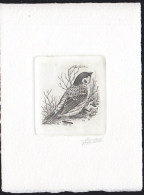 BELGIUM(1989) Eurasian Tree Sparrow (Passer Montanus). Die Proof In Black Signed By The Engraver. Scott No 1218. - Ensayos & Reimpresiones