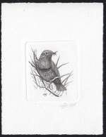 BELGIUM(1989) Bluethroat (Luscinia Svecica). Die Proof In Black Signed By The Engraver. Scott No 1222. - Ensayos & Reimpresiones