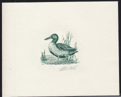 BELGIUM(1989) Northern Shoveler (Anas Clypeata). Die Proof In Dark Green Signed By The Engraver. Scott No 1323. - Ensayos & Reimpresiones