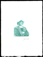 BELGIUM(1992) Columbus. Die Proof In Green Signed By The Engraver, Representing The FDC Cachet. Scott No 1452. - Proofs & Reprints