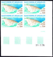 ST. PIERRE & MIQUELON(1976) Vigie Dam. Imperforate Corner Block Of 4. Scott No 450. Yvert No 452. - Non Dentelés, épreuves & Variétés